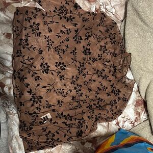 Brown Floral Sheer Blouse